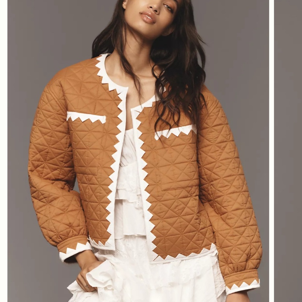 Anthropologie Quilted Zigzag Trim Jacket XS/S NWOT